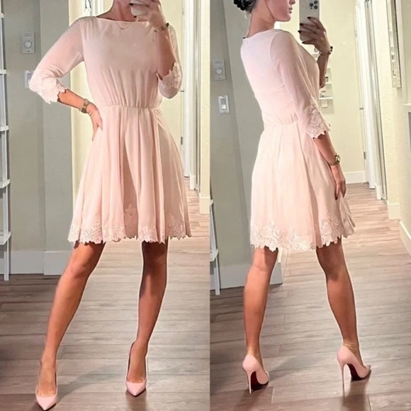 Ted Baker London Dresses & Skirts - Ted Baker London Sheer Pink Lace Detail Dress
